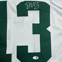 Framed Autographed/Signed Dontayvion Wicks 35x39 Green Bay White Football Jersey JSA COA