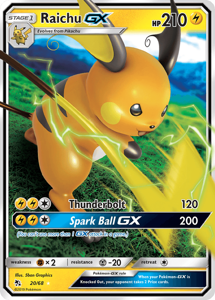 Raichu GX (20/68) [Sun & Moon: Hidden Fates] (Online Only)