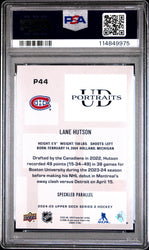 Graded 2024 Upper Deck Lane Hutson #P44 UD Portraits Speckle Rookie RC Hockey Card PSA 10 Gem Mint