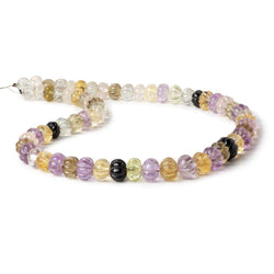 8.5-10.5mm Multi Gemstone Carved Melon Rondelles 16 inch 63 Beads (ONLINE ORDER ONLY)