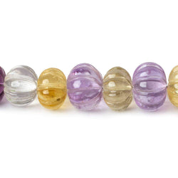 8.5-10.5mm Multi Gemstone Carved Melon Rondelles 16 inch 63 Beads (ONLINE ORDER ONLY)