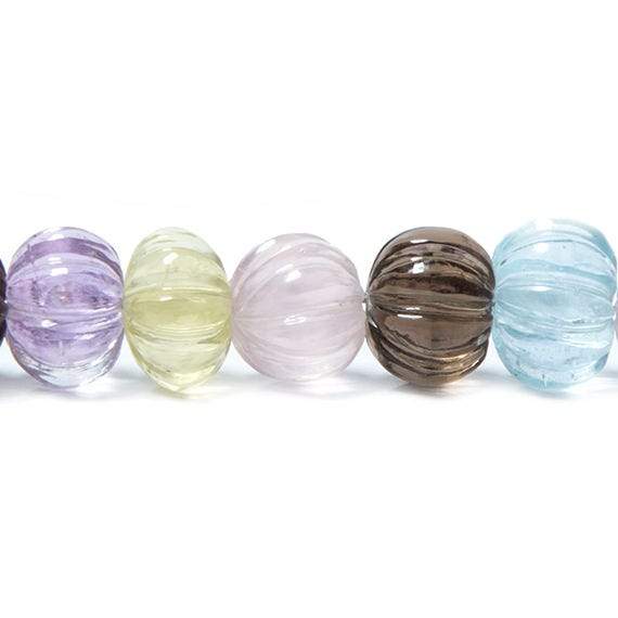 8.5-10.5mm Multi Gemstone Carved Melon Rondelles 16 inch 63 Beads (ONLINE ORDER ONLY)