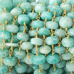 8.5-9.5mm Matte Amazonite plain rondelle Gold plated Chain by the foot 20 pcs (ONLINE ORDER ONLY)