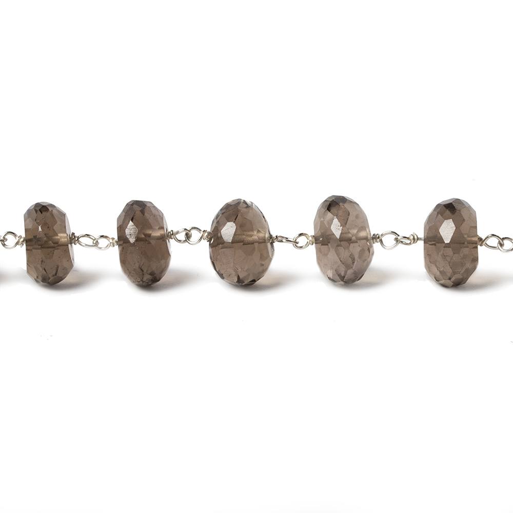 8.5-9.5mm Smoky Quartz faceted rondelle .925 Silver Chain by the foot 31 pcs (ONLINE ORDER ONLY)