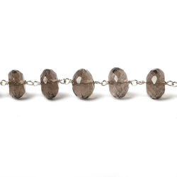 8.5-9.5mm Smoky Quartz faceted rondelle .925 Silver Chain by the foot 31 pcs (ONLINE ORDER ONLY)