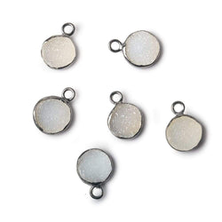 8.5-9mm Black Gold Bezel White Drusy Coin Pendant 1 piece