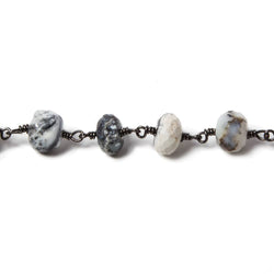 8.5-9mm Dendritic Opal facet rondelle Black Gold plated Chain by the foot 24pcs