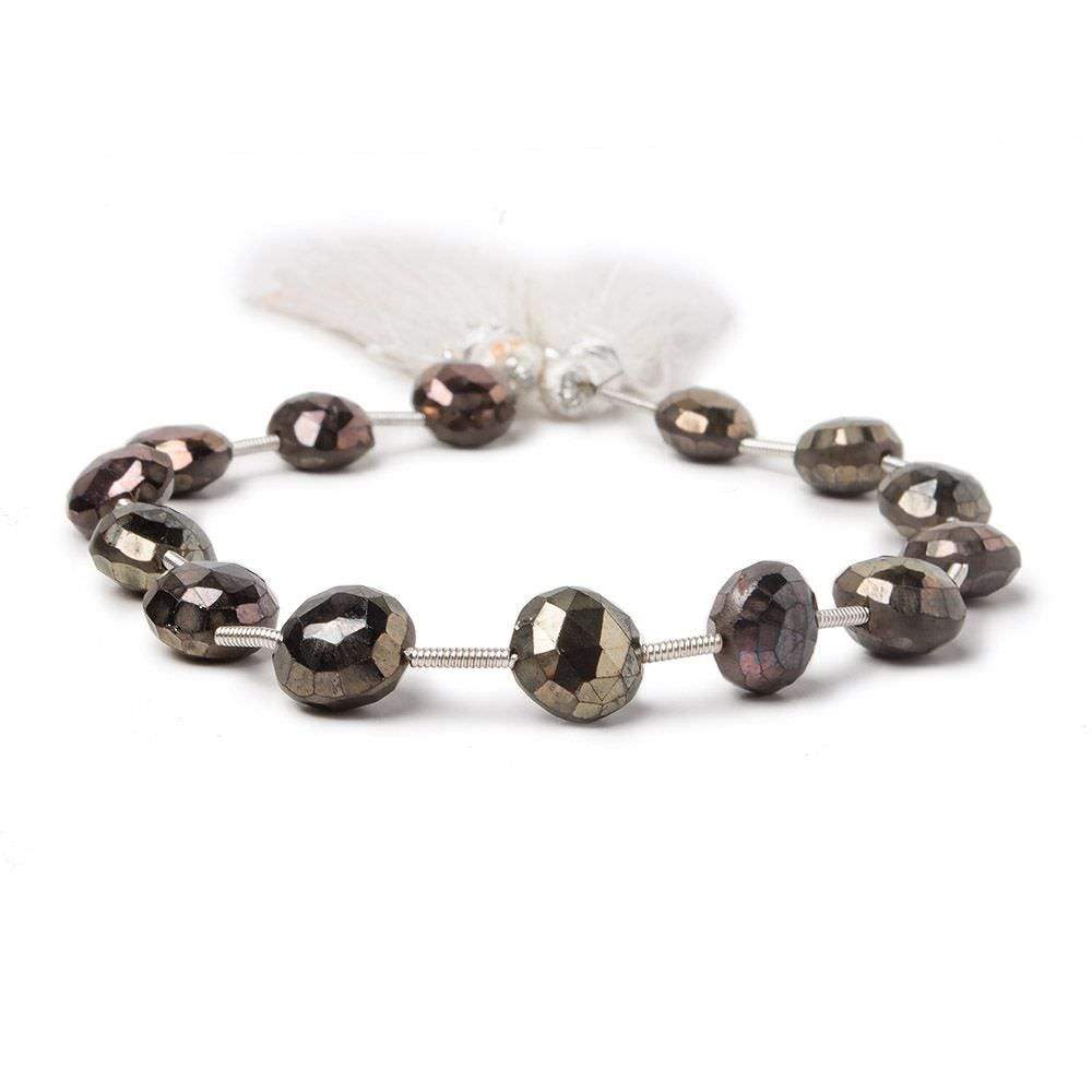 8.5-9mm Mystic Golden Green Black Spinel faceted coin beads 7.5 inch 13 pieces (ONLINE ORDER ONLY)