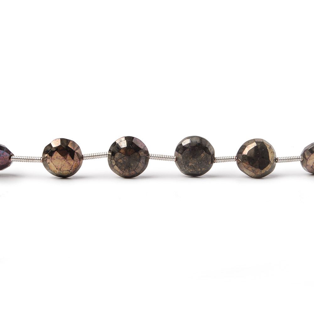 8.5-9mm Mystic Golden Green Black Spinel faceted coin beads 7.5 inch 13 pieces (ONLINE ORDER ONLY)