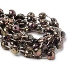 8.5-9mm Mystic Golden Green Black Spinel faceted coin beads 7.5 inch 13 pieces (ONLINE ORDER ONLY)
