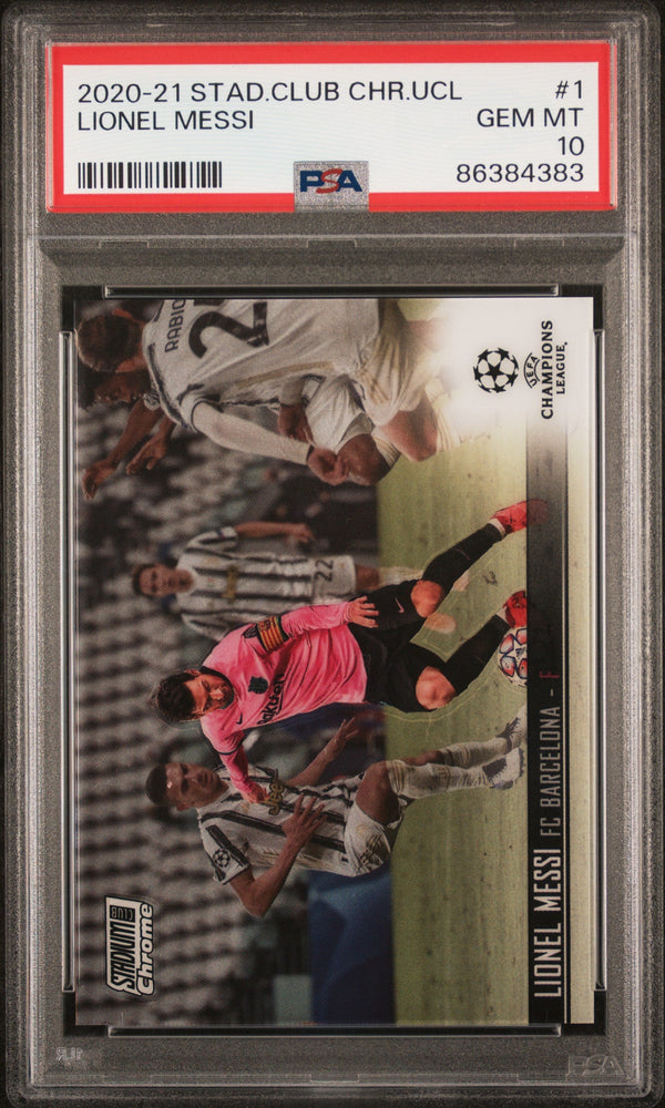 Graded 2020-21 Topps Stadium Club Chrome UCL Lionel Messi #1 Champions League Soccer Card PSA 10 Gem Mint