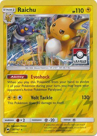 Raichu (41/147) (League Promo 1st Place) [Sun & Moon: Burning Shadows] (Online Only)