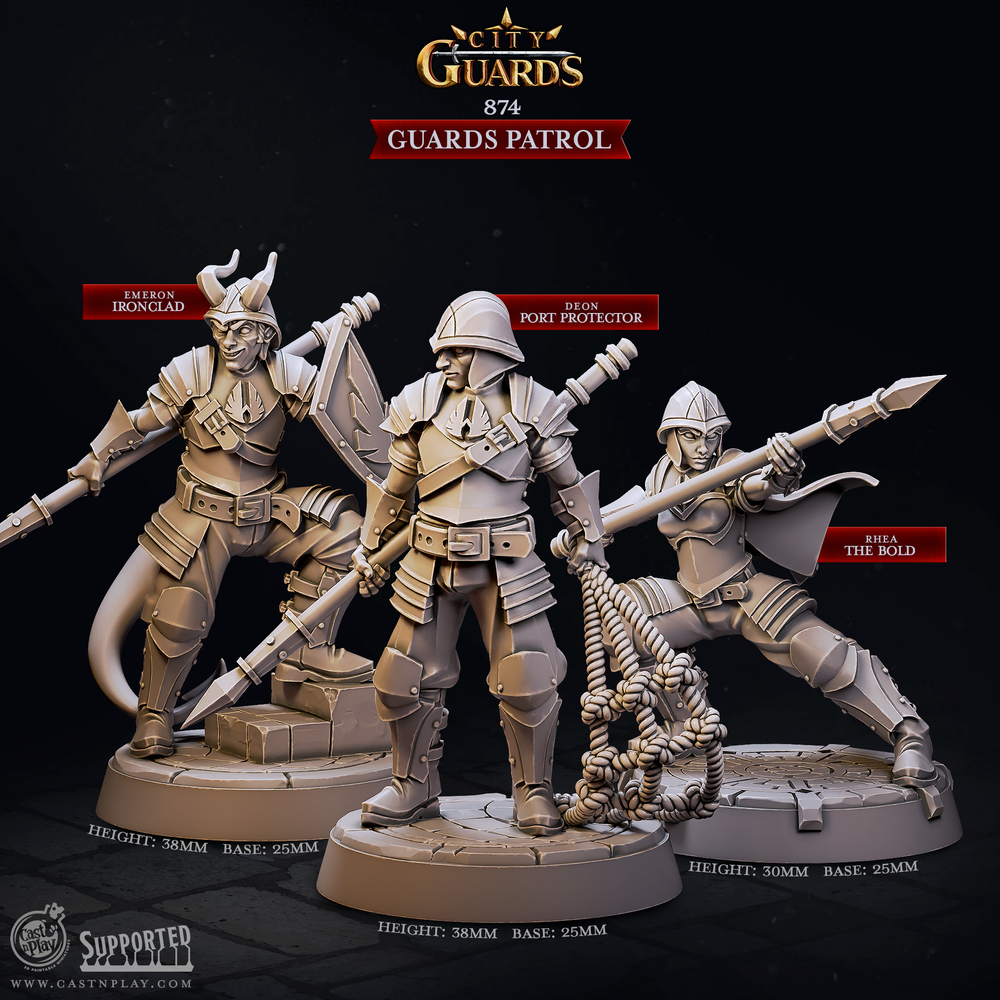 3D Printed Cast n Play Guards Patrol City Guards Set 28mm 32mm D&D (Online Only)