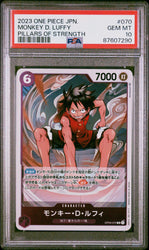 Graded 2023 One Piece OP03 Japanese Monkey D. Luffy #070 Pillars of Strength Trading Card Game PSA 10 Gem Mint