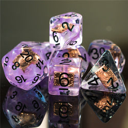 Warlock (Magic Book) Clear Purple Dice w/ Golden Book 7-Dice Set Rpg (Online Only)
