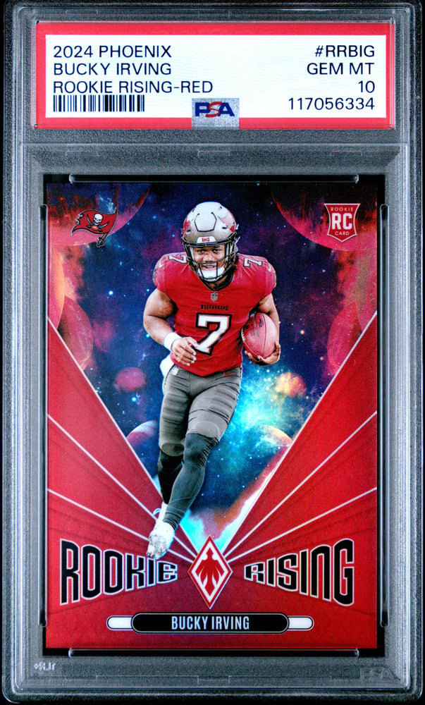 Graded 2024 Panini Phoenix Bucky Irving #RRBIG Rookie Rising Red /99 Rookie RC Football Card PSA 10 Gem Mint (ONLINE ORDER ONLY)