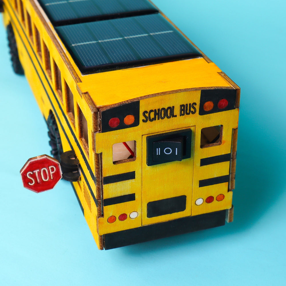 Dual Power School Bus STEM Kit – Build, Paint & Personalize | Battery + Solar Powered (ONLINE ORDER ONLY)