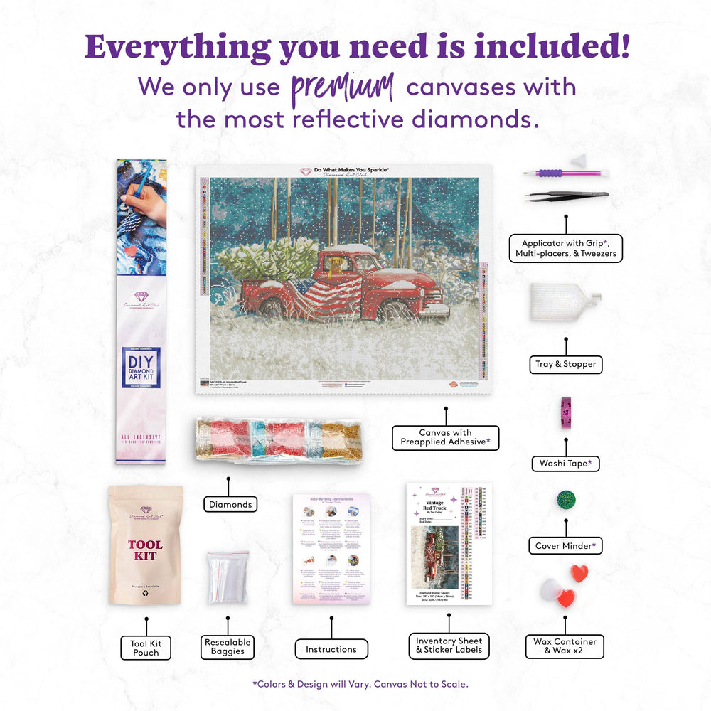 Diamond Art Club – Vintage Red Truck Diamond Painting (Square Drill, 29" x 22") (ONLINE ORDER ONLY)