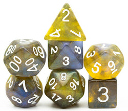 Yellow & Blue w/white Galaxy Glitter 7-Dice Set RPG (Online Only)