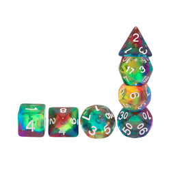 Colorful Wind 7-Dice Set Green/Mix w/White Numbers Stained Glass Dnd Dice Set (Online Only)