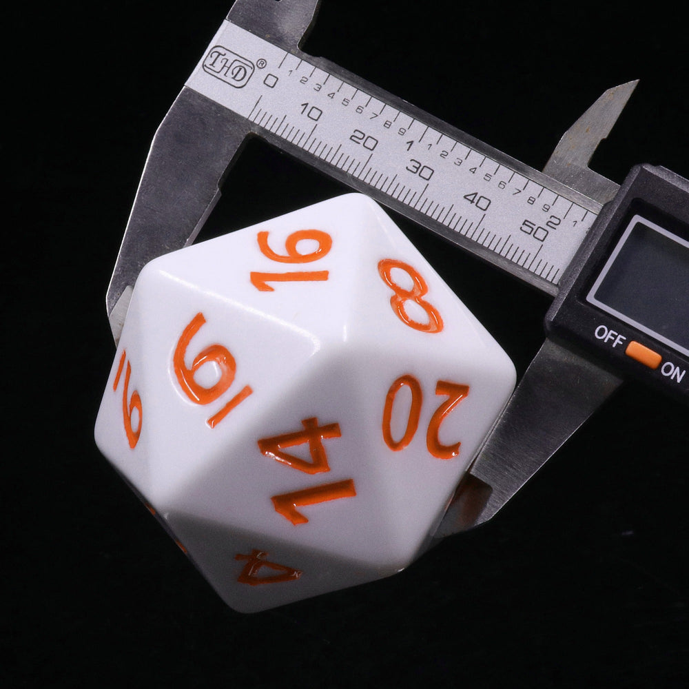 55mm Titan d20 (White with Orange) Huge d20 for DND RPG (Online Only)