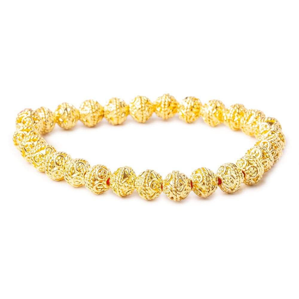 8mm 22kt Gold plated Copper Round Bali Beads 8 inch 27 beads (ONLINE ORDER ONLY)