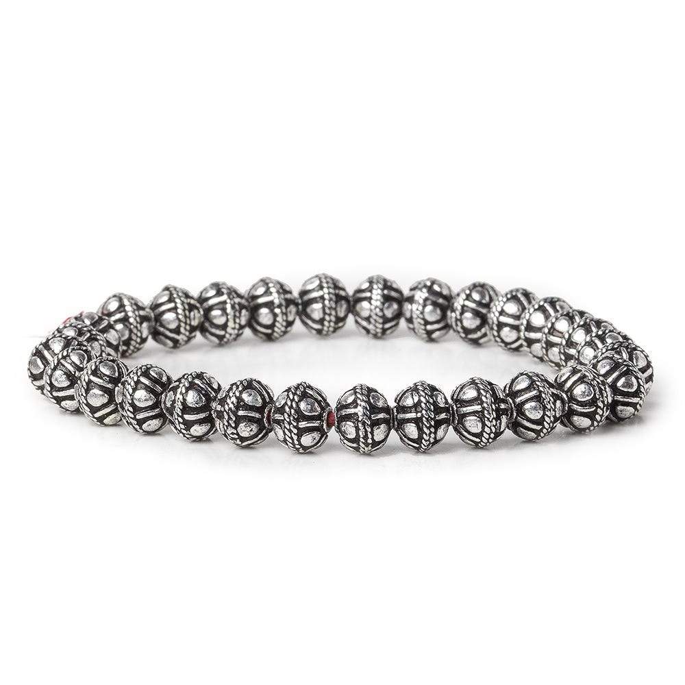 8mm Antiqued Sterling Silver Plated Copper Bead Roval, Pear Design 8 inch 28 pcs (ONLINE ORDER ONLY)