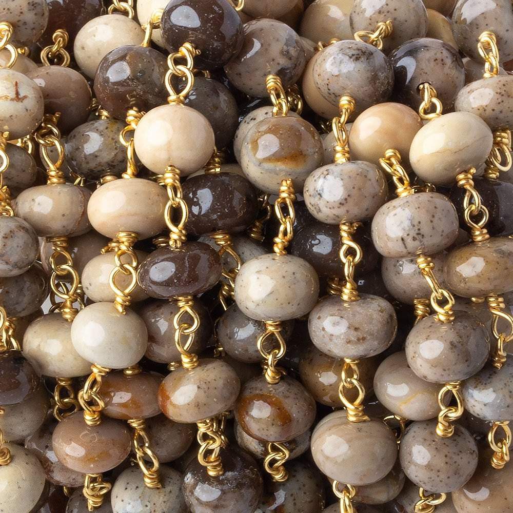 8mm Brown Wood Opal plain rondelle Vermeil Chain by the foot (ONLINE ORDER ONLY)