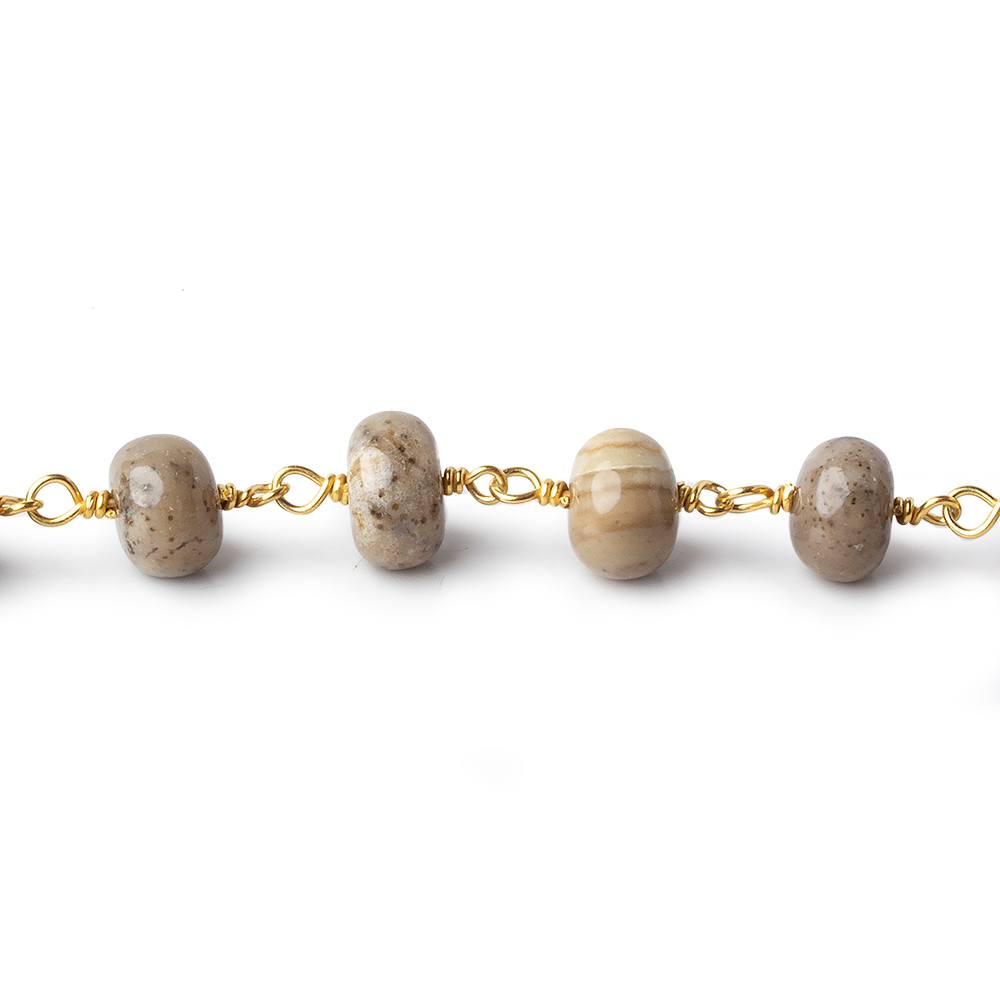 8mm Brown Wood Opal plain rondelle Vermeil Chain by the foot (ONLINE ORDER ONLY)