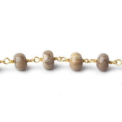 8mm Brown Wood Opal plain rondelle Vermeil Chain by the foot (ONLINE ORDER ONLY)