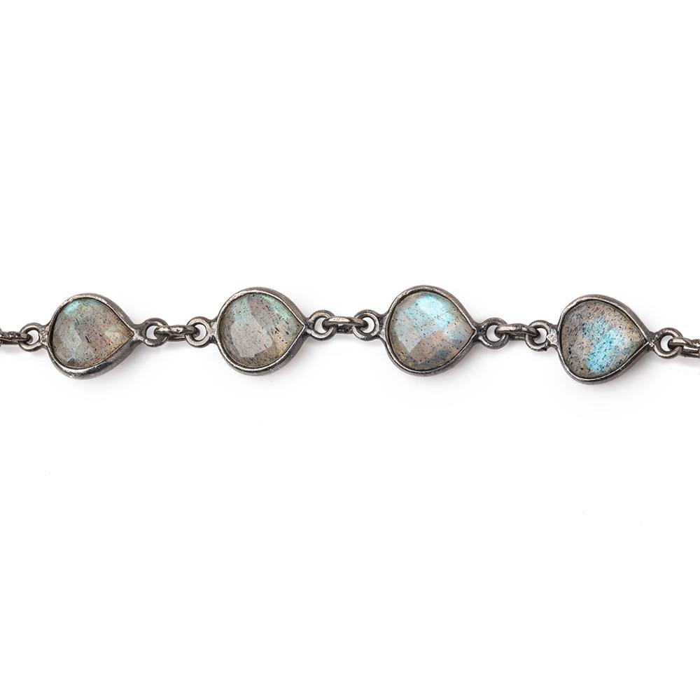 8mm Labradorite Faceted Heart Black Gold .925 Bezeled Chain (ONLINE ORDER ONLY)