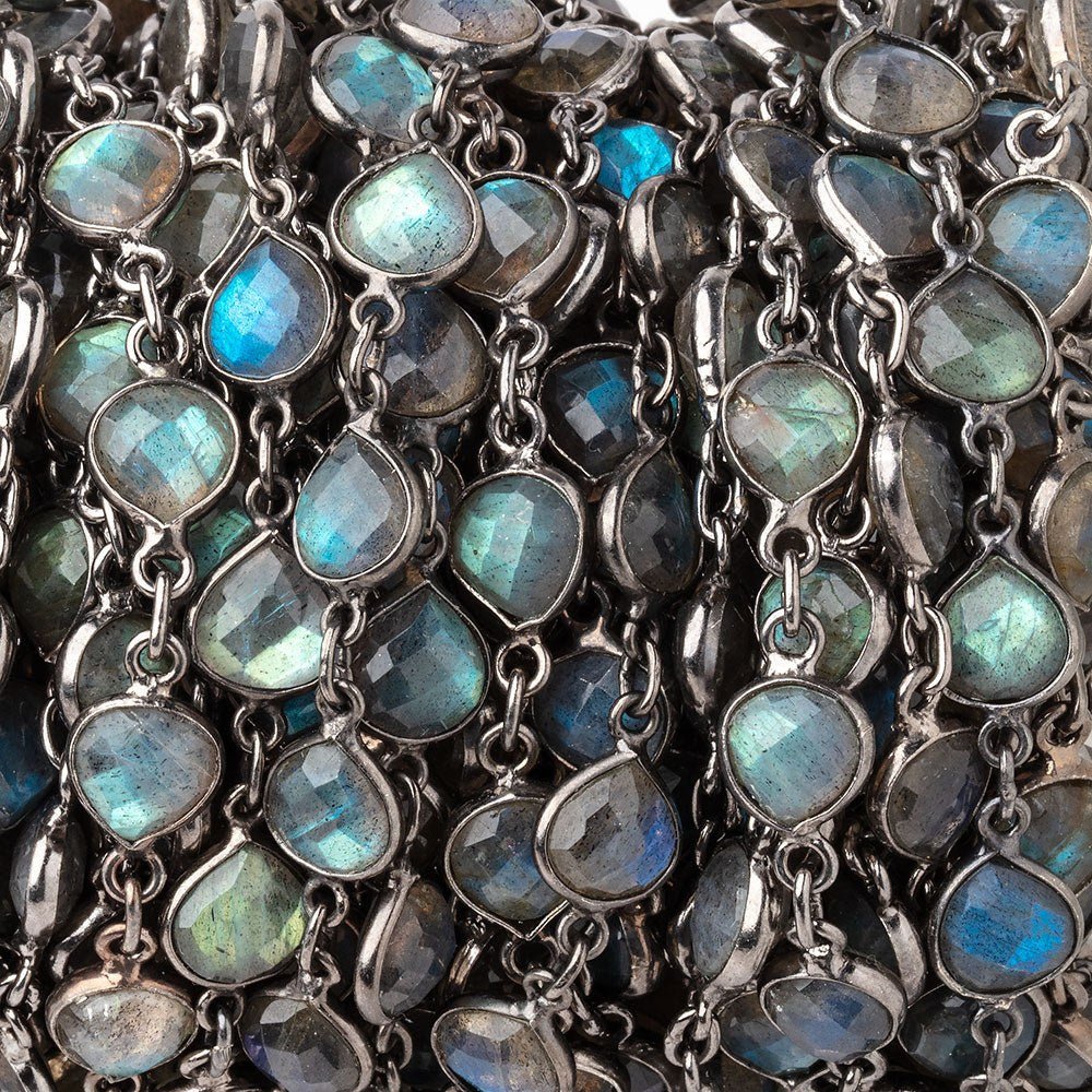 8mm Labradorite Faceted Heart Black Gold .925 Bezeled Chain (ONLINE ORDER ONLY)
