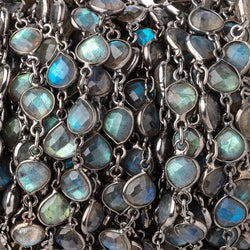 8mm Labradorite Faceted Heart Black Gold .925 Bezeled Chain (ONLINE ORDER ONLY)