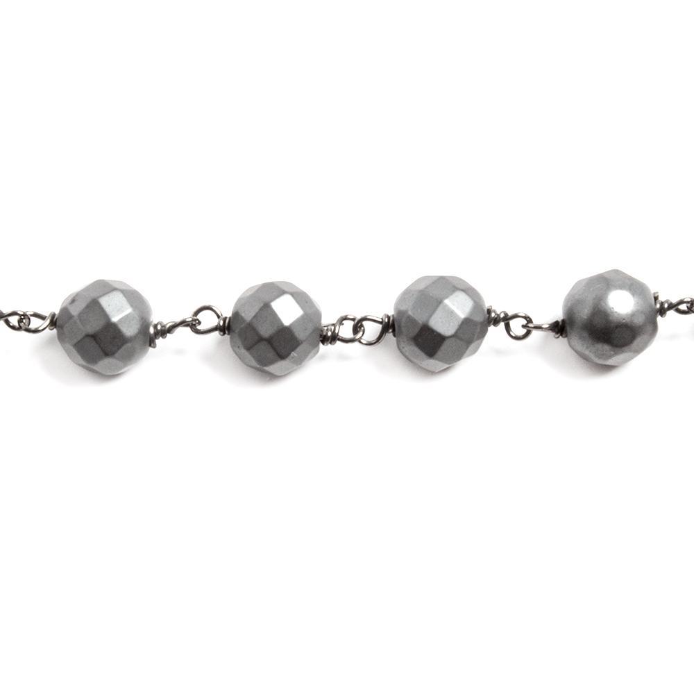 8mm Matte Hematite faceted round Black Gold Plated Chain by the foot 23 pcs (ONLINE ORDER ONLY)