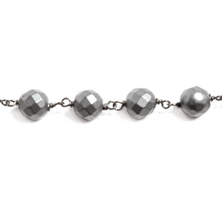 8mm Matte Hematite faceted round Black Gold Plated Chain by the foot 23 pcs (ONLINE ORDER ONLY)