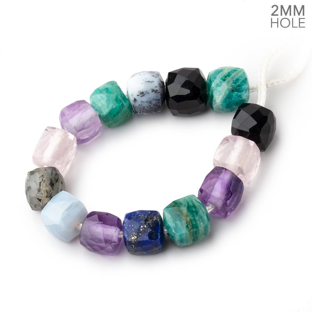 8mm Multi Gemstone 2mm Large Hole Faceted Cube Beads Set of 14 (ONLINE ORDER ONLY)