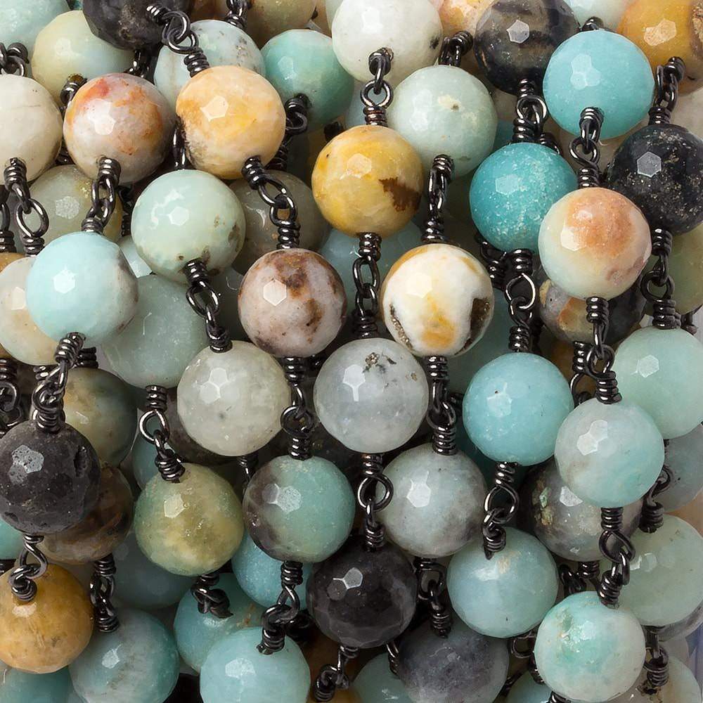 8mm MultiColor Amazonite faceted round Black Gold chain by the foot 23 pcs (ONLINE ORDER ONLY)