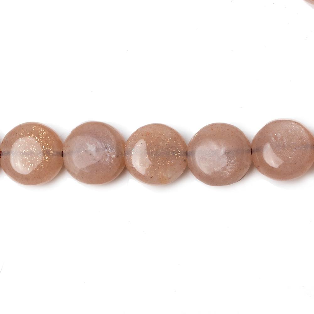 8mm Peachy Brown Moonstone Plain Coins 16 inch 50 beads AA (ONLINE ORDER ONLY)