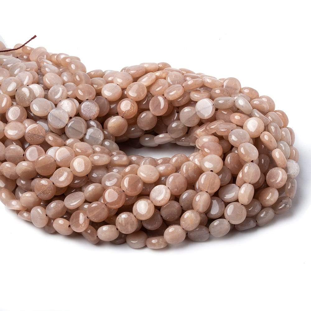 8mm Peachy Brown Moonstone Plain Coins 16 inch 50 beads AA (ONLINE ORDER ONLY)