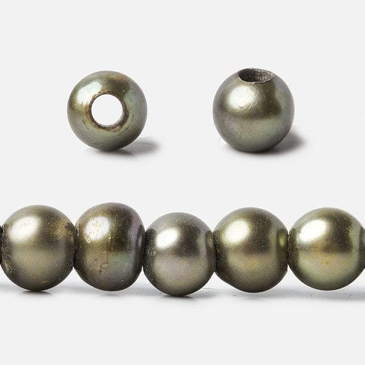8mm Peacock Green Large Hole Off Round Freshwater Pearl 2.5mm drill hole, 15 inch, 64 pieces (ONLINE ORDER ONLY)