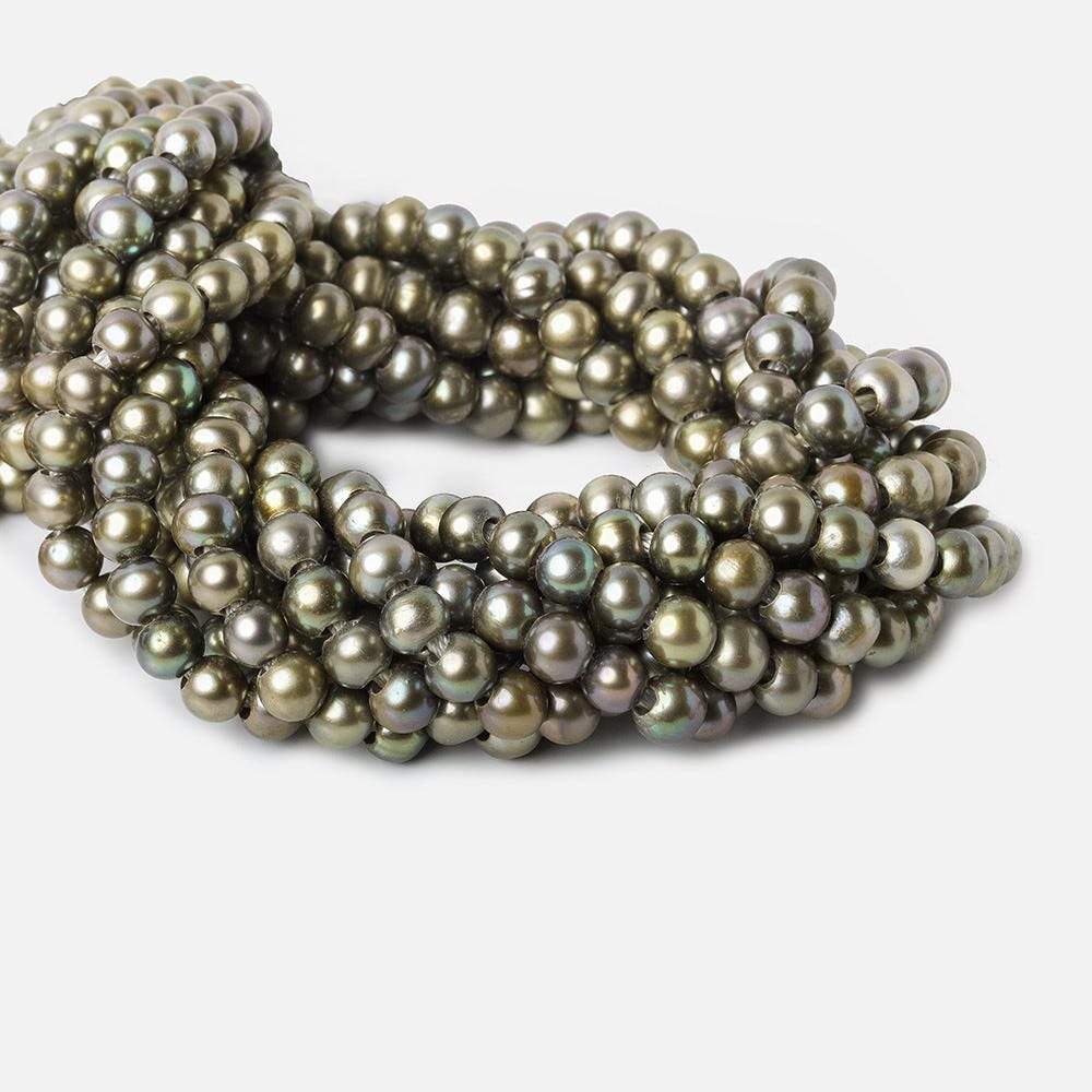 8mm Peacock Green Large Hole Off Round Freshwater Pearl 2.5mm drill hole, 15 inch, 64 pieces (ONLINE ORDER ONLY)