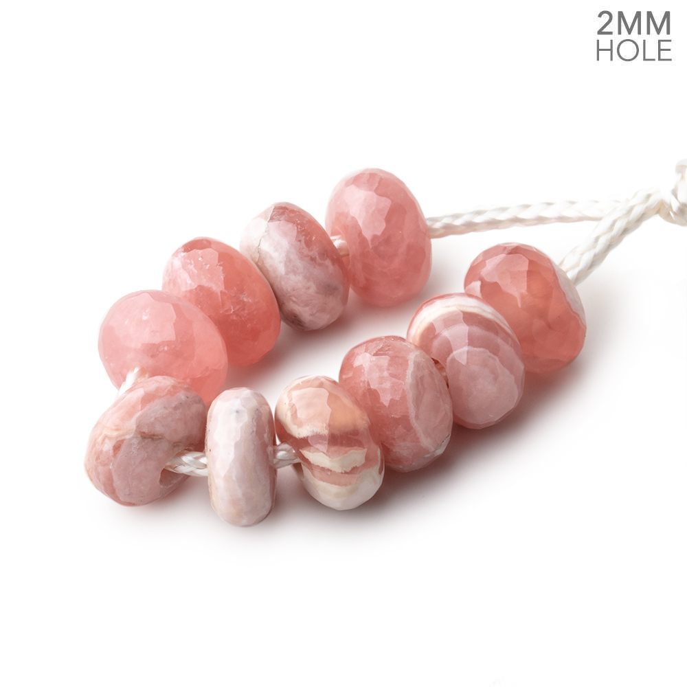 8mm Rhodochrosite 2mm Large Hole Faceted Rondelle Bead Set of 10 (ONLINE ORDER ONLY)