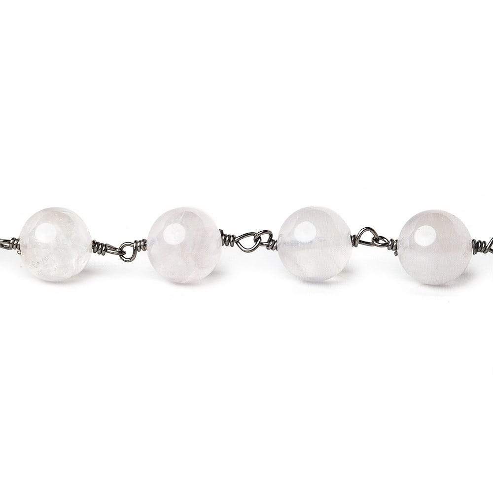 8mm Rose Quartz plain round Black Gold plated Chain by the foot 22 pieces (ONLINE ORDER ONLY)