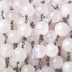 8mm Rose Quartz plain round Black Gold plated Chain by the foot 22 pieces (ONLINE ORDER ONLY)