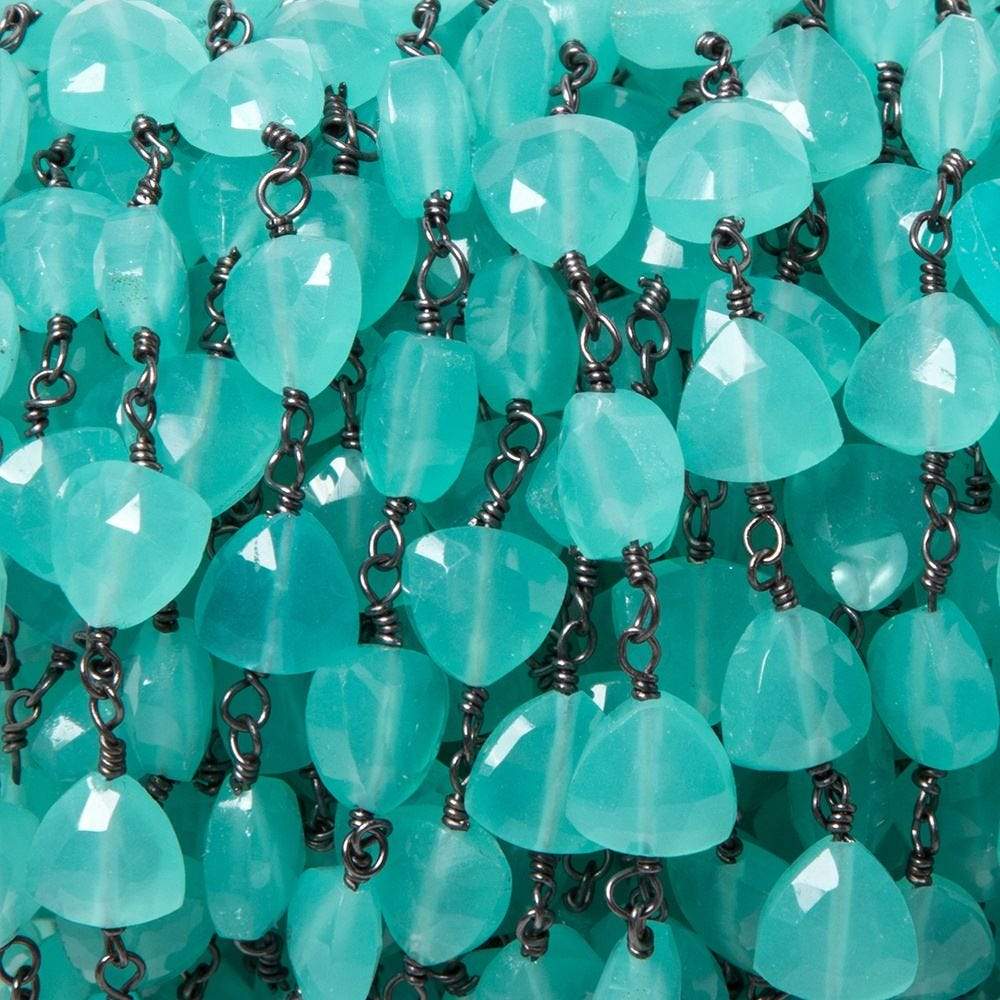 8mm Seaglass Blue Chalcedony triangle Black Gold plated Chain by the foot 22pcs (ONLINE ORDER ONLY)
