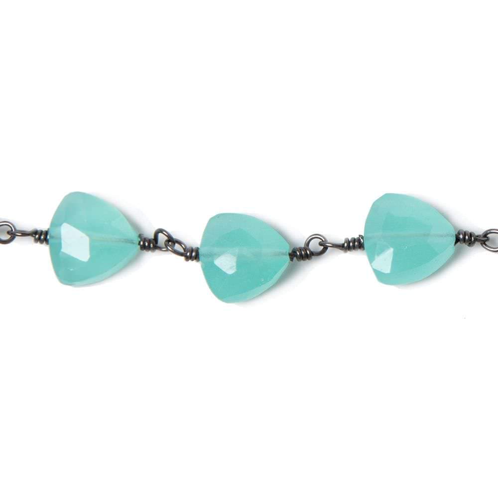 8mm Seaglass Blue Chalcedony triangle Black Gold plated Chain by the foot 22pcs (ONLINE ORDER ONLY)