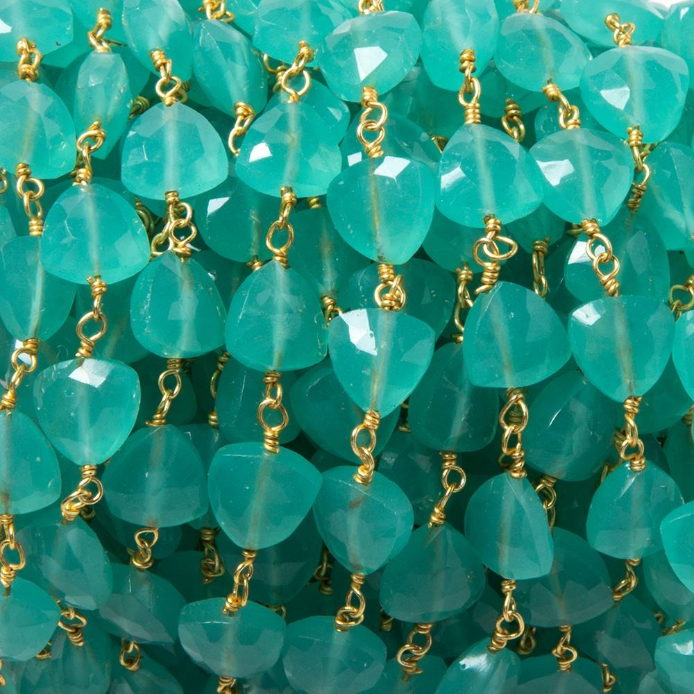 8mm Seaglass Blue Chalcedony triangle Gold plated Chain by the foot 22pcs (ONLINE ORDER ONLY)