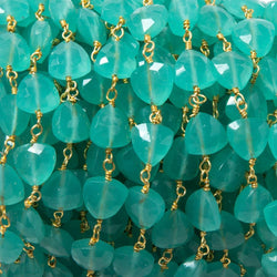 8mm Seaglass Blue Chalcedony triangle Gold plated Chain by the foot 22pcs (ONLINE ORDER ONLY)