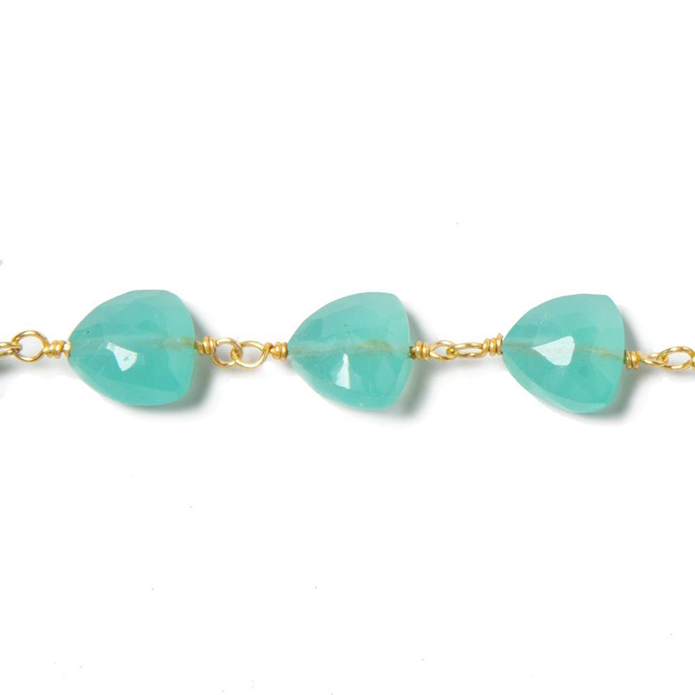 8mm Seaglass Blue Chalcedony triangle Gold plated Chain by the foot 22pcs (ONLINE ORDER ONLY)