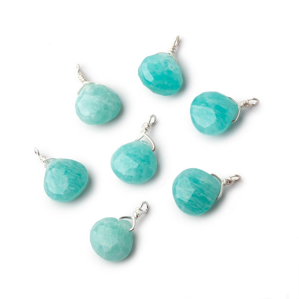 8mm Silver Wire Wrapped Amazonite Faceted Heart 1 Focal Pendant (ONLINE ORDER ONLY)